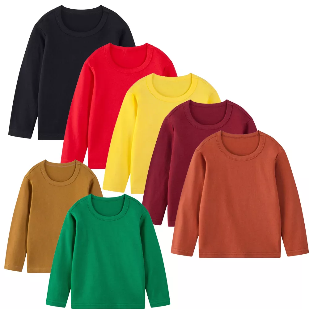 Custom Logo Plain Dyed 100% Cotton Children Long Sleeve T Shirt Boys Girls Casual Tshirt Baby Kids Tshirt Manufacturer In Bangladesh
