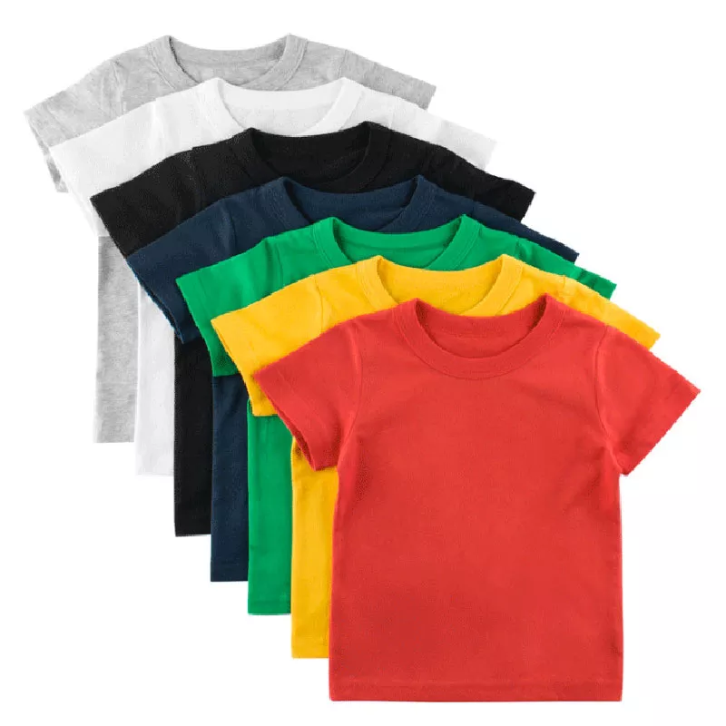 Kids Plain T Shirt Tops For Child Boys Girls Baby Toddler Solid Color
