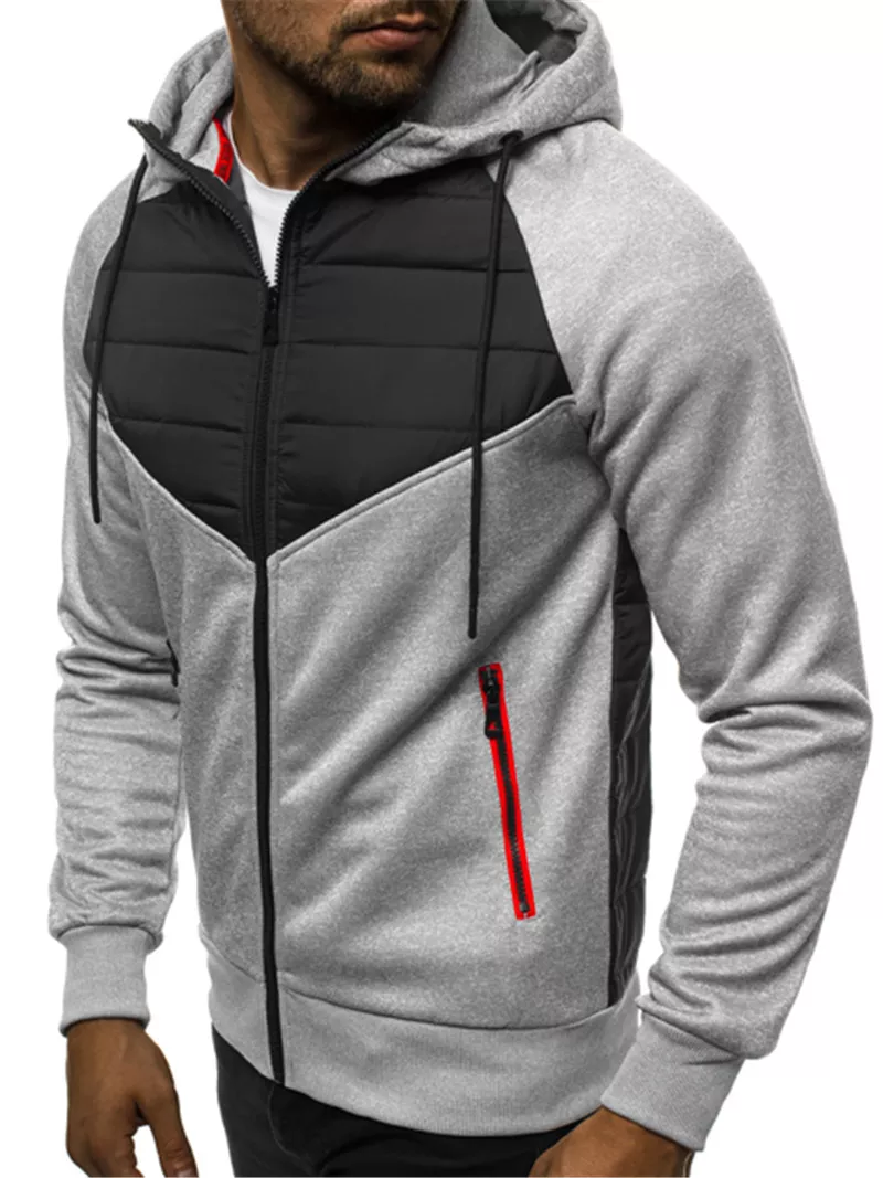Wholesale Men Slim Fit Zipper Up Cut And Sew Hoodies Outdoor Jacket