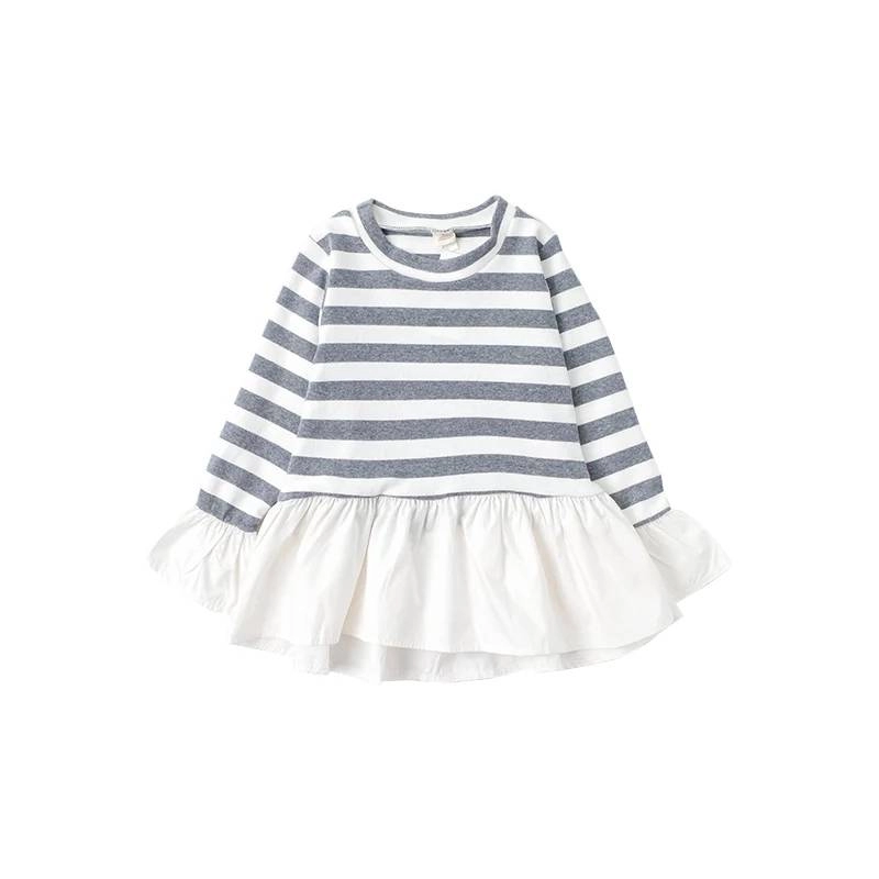 Wholesale Latest Children Dress Designs Long Sleeve Cotton Stripe Baby Girls Shirt Dress
