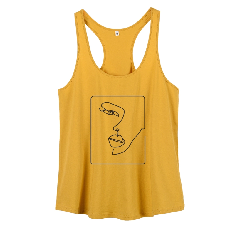 Wholesale Simple Face Abstract Art Graphic Tank Tops Women Summer Casual Loose Tanks Tees